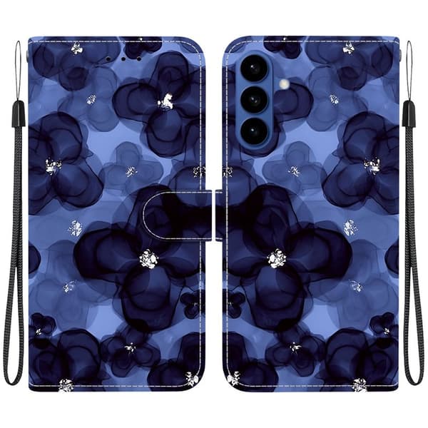 Samsung Galaxy S26 / S26 Pro Plånboksfodral Mönstertryckt Konstläder Blå Blomma