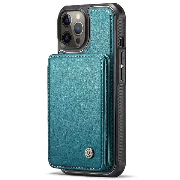 JEEHOOD J05 Mobilskal till iPhone 12 Pro Max Läder med Magnetficka Cyan