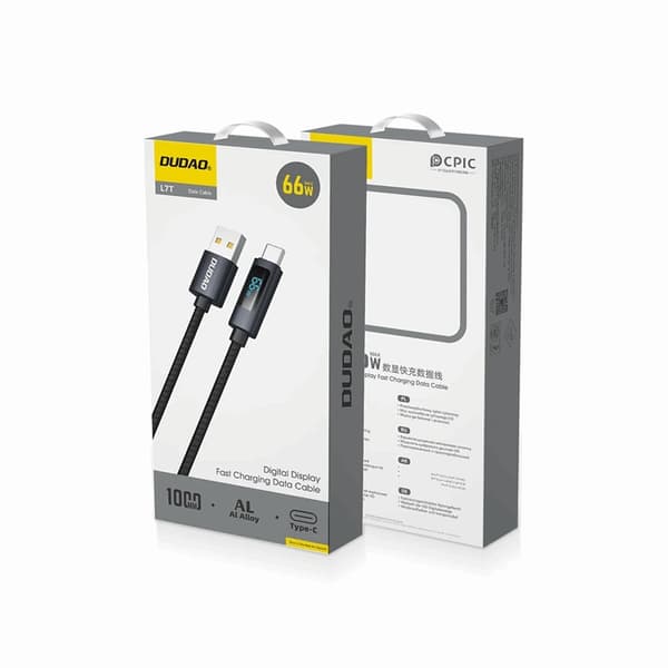 Dudao L7T USB-A - USB-C 66W Kabel med LED Display 1m - Svart Svart