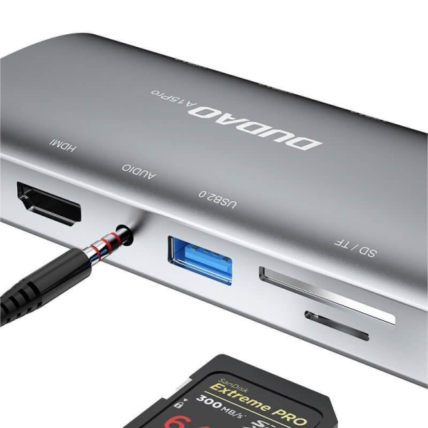 Dudao 11w1 multifunktionel HUB USB-C - USB-C Grå Grey