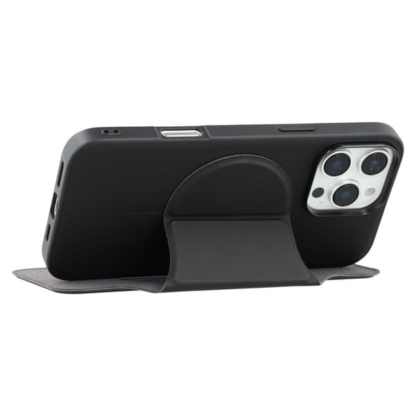 X-LEVEL Mobilskal till iPhone 16 Pro Läder Flip Ställ med Kortfack - Svart