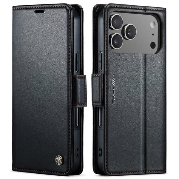 CASEME 023 iPhone 17 Pro Max Plånboksfodral RFID-Skydd Konstläder Svart