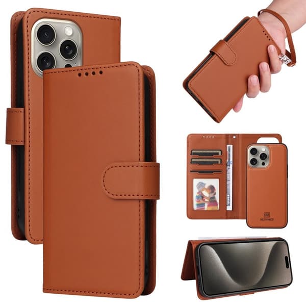 BETOPNICE iPhone 15 Pro Max Plånboksfodral - Detachable Konstläder- Brun