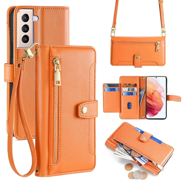 Galaxy S21 5G Plånboksfodral PU Läder Orange