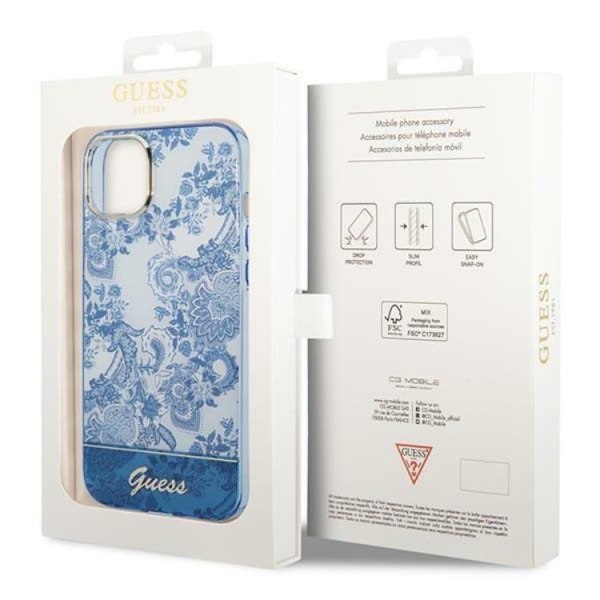 GUESS iPhone 14 Plus Skal Porcelain Collection - Blå