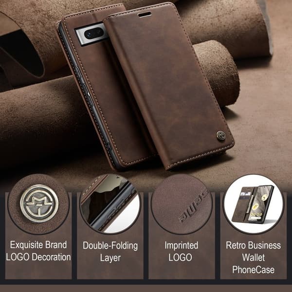 CASEME 013 Series Mobilskal till Google Pixel 7a Kortfack Konstläder Brun