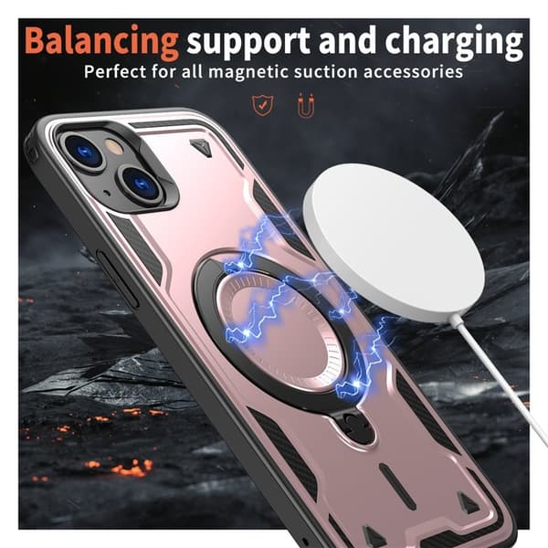 Mobilskal till iPhone 15 Plus Militärskydd Plast Kickstand - Roséguld