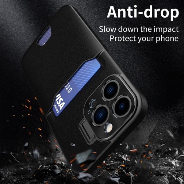 iPhone 14 Pro Max Skal Korthållare Linsram Kickstand - Svart