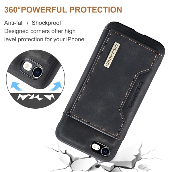 iPhone 7/8/SE 2020 Skal DG.MING Magnetic Tri-fold Wallet Med Kickstand - Svart Svart