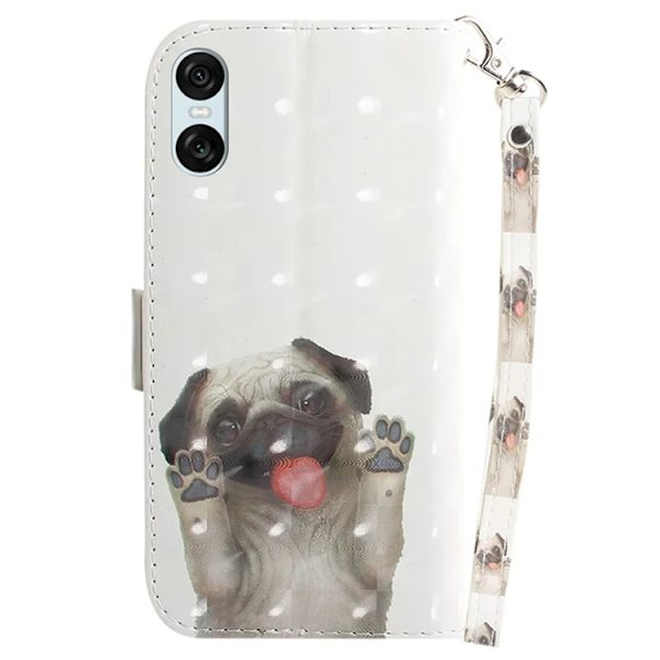 Sony Xperia 10 VI Konstläder Plånboksfodral 3D Pattern - Pug Grå