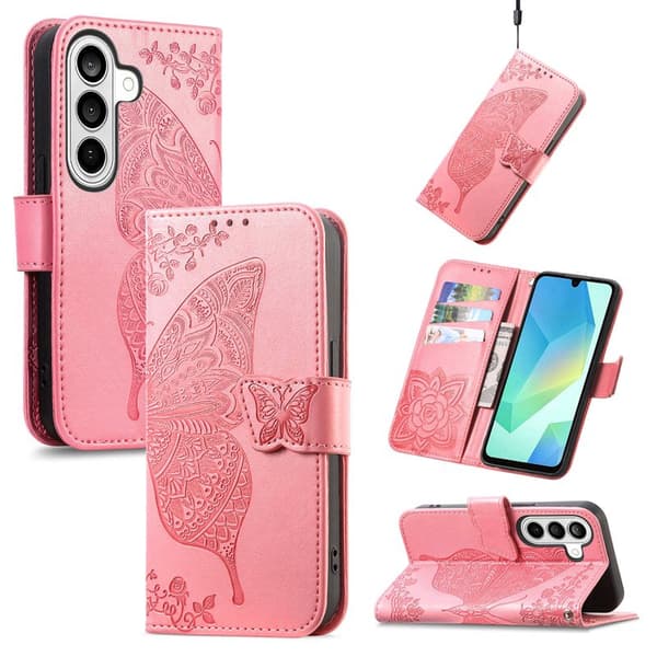 Plånboksfodral för Samsung Galaxy S26 Plus Konstläder med rem - Rosa