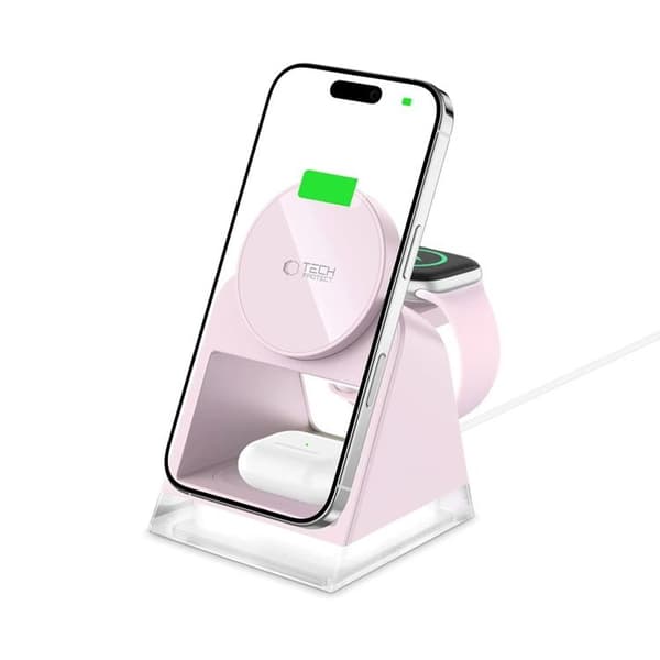 Tech-Protect trådløs oplader Magsafe iPhone Apple Watch AirPods (lyserød) Rosa