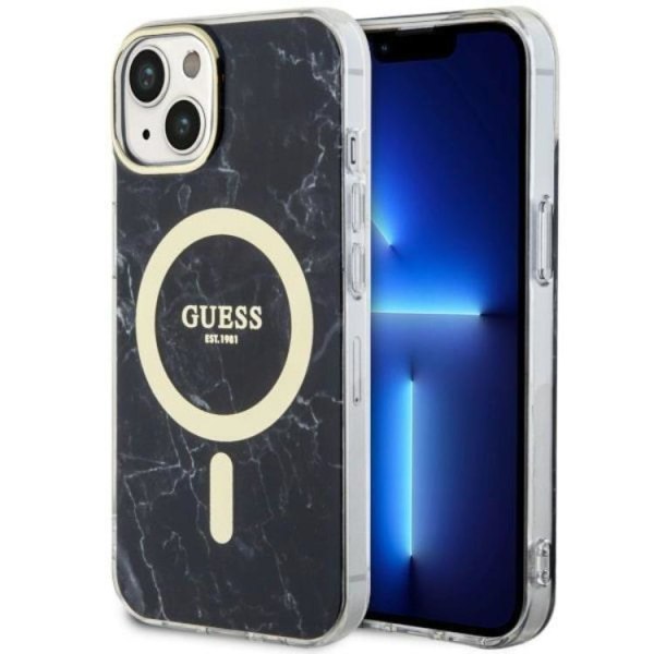 Guess iPhone 14 Mobile Case MagSafe Marble - musta