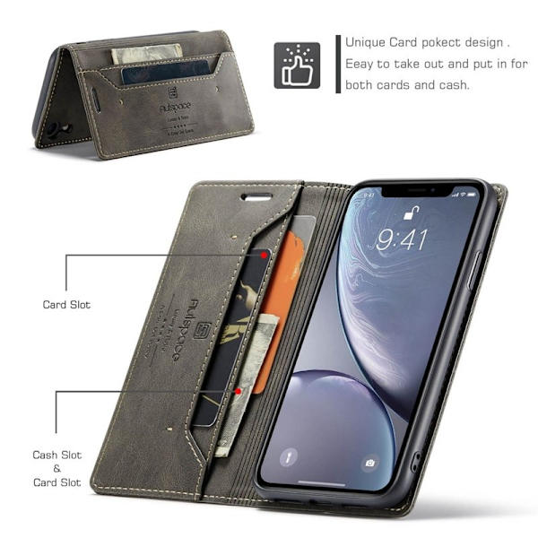 AUTSPACE A01 iPhone XR Plånboksfodral i Konstläder - Brun
