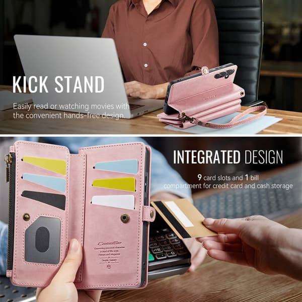 CASEME Konstläder Plånboksfodral för Samsung Galaxy A55 5G - Rosa