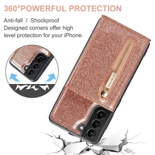 DG.MING M3 Series Konstläder Plånboksfodral för Samsung Galaxy S22 5G Roséguld