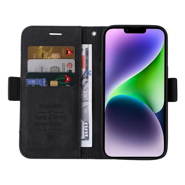 BETOPNICE 001 iPhone 15 Plus Plånboksfodral i Konstläder - Svart