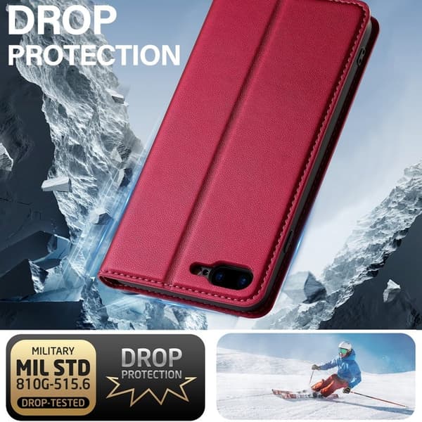 LC.IMEEKE L1 Series iPhone 8 Plus Plånboksfodral Konstläder - Röd