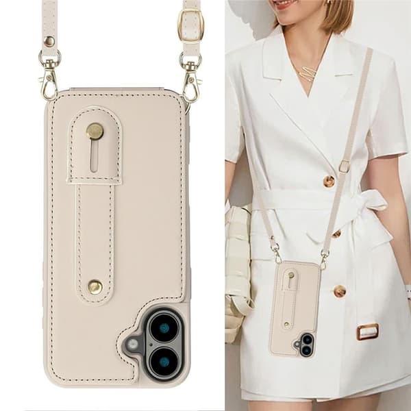 Mobilskal till iPhone 17 korthållare Med Axelrem - Beige Beige