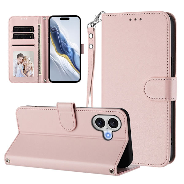iPhone 17 Plånboksfodral Läder med Handledsrem - Rosa Rosa