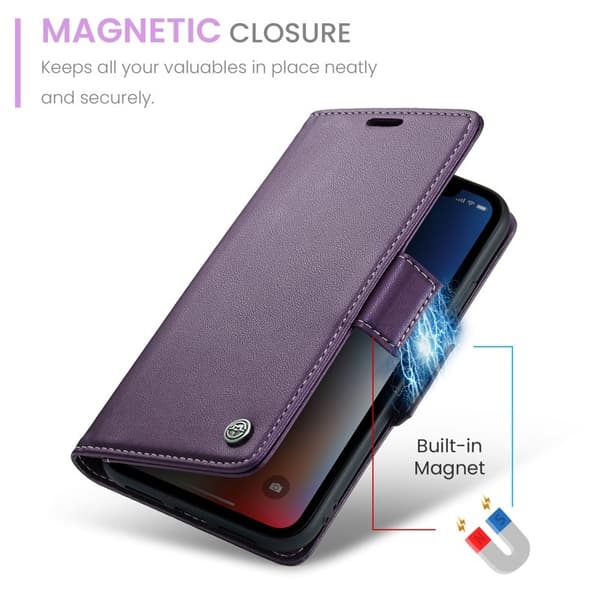 CASEME RFID-Skydd Plånboksfodral Konstläder för iPhone XS - Lila