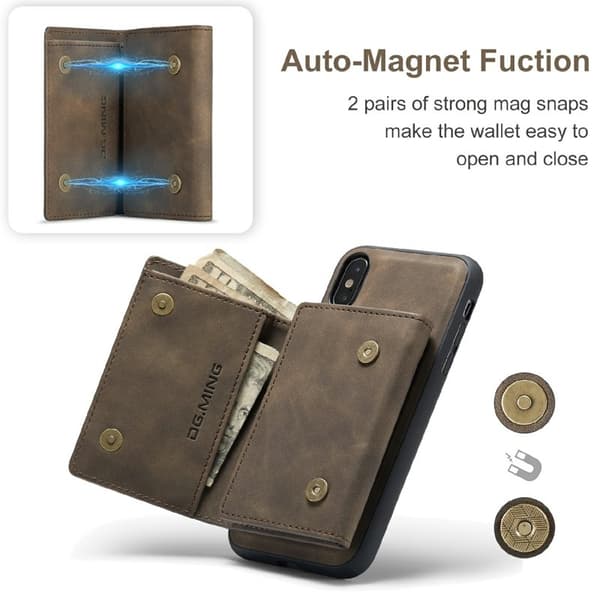 DG.MING M1 Series Plånboksfodral Konstläder för iPhone XS Max - Brun