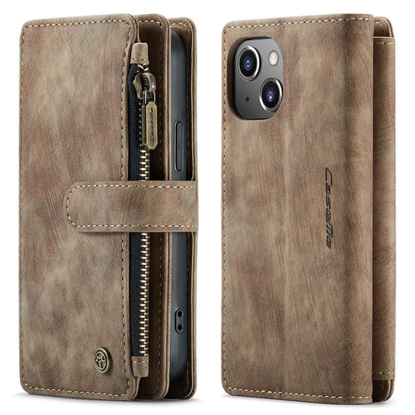 CASEME C30 Plånboksfodral för iPhone 13 mini med rem - Brun Konstläder