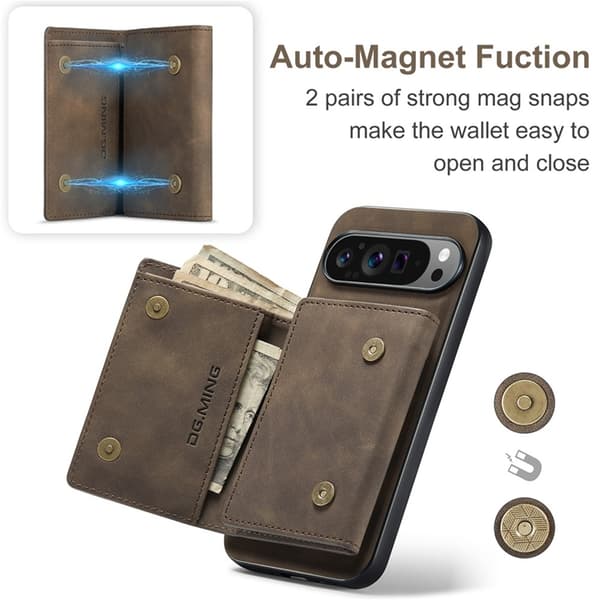 DG.MING Google Pixel 10 Pro XL Konstläder Plånboksfodral Detatchable M1 - Brun Brun