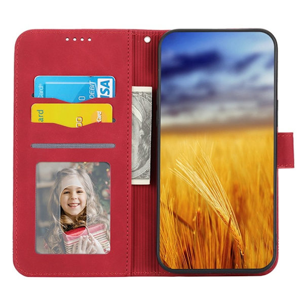 DIERFENG DF-03 Plånboksfodral i Konstläder för iPhone 15 Plus - Röd