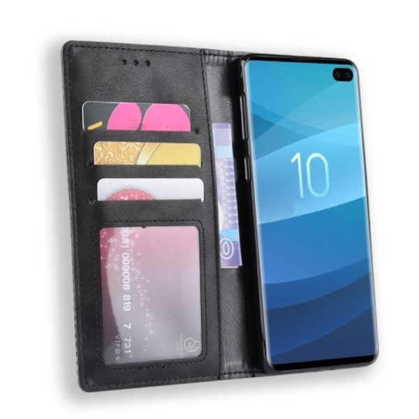 Vintage Plånboksfodral till Samsung Galaxy S10 Plus - Svart Svart