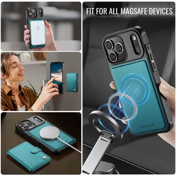 JEEHOOD J09 Mobilskal till iPhone 17 Pro RFID Låsfunktion Läder Grön