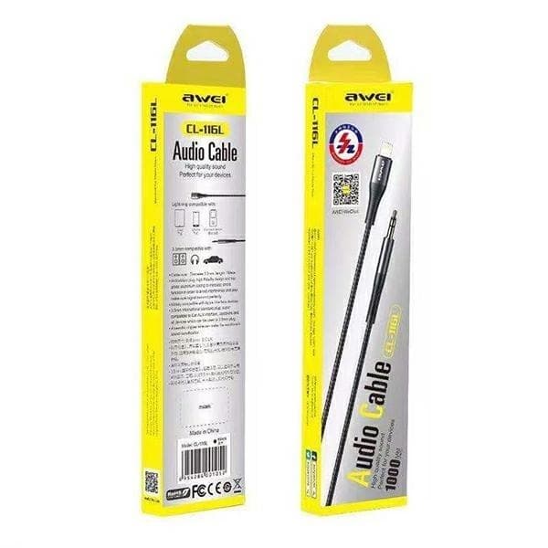 Awei Lightning til Aux Kabelstik 3.5 CL-116L - Sort Black