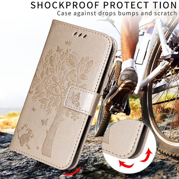 OnePlus 15 5G Plånboksfodral Cat Tree Pattern Konstläder Guld