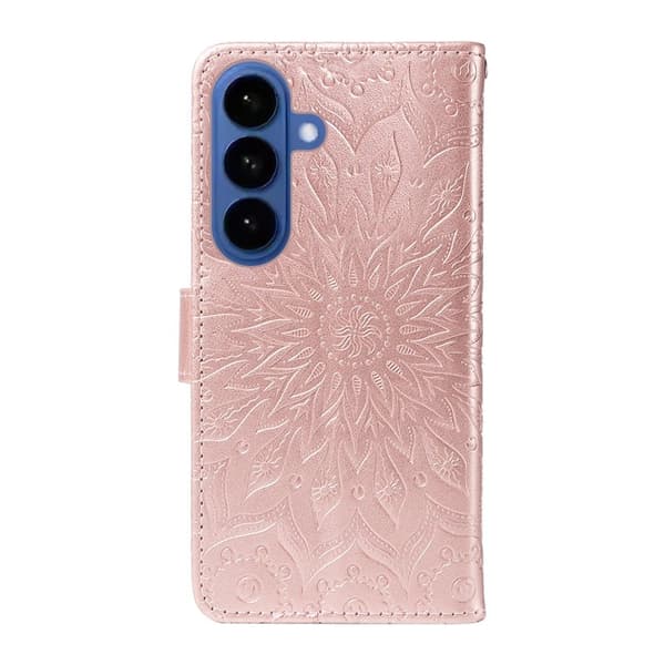 Samsung Galaxy S26 Plus Plånboksfodral Konstläder Solrostryck - Roséguld