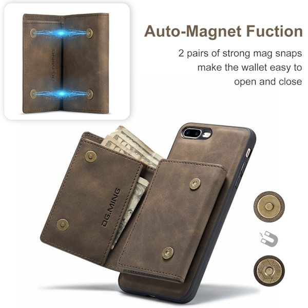 DG.MING M1 Kickstand Plånboksfodral Konstläder för iPhone 7/8 Plus - Brun