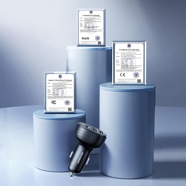 Joyroom Billaddare 3.4A 3x USB-A med Display - Svart Svart