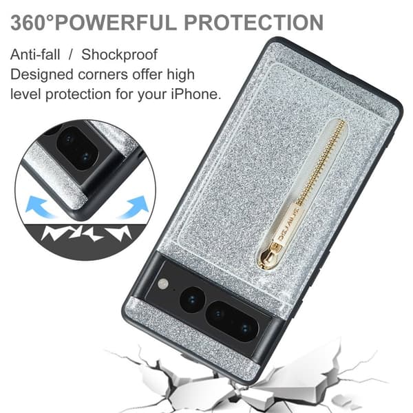DG.MING M3 Series Konstläder Plånboksfodral för Google Pixel 7 Pro 5G Silver