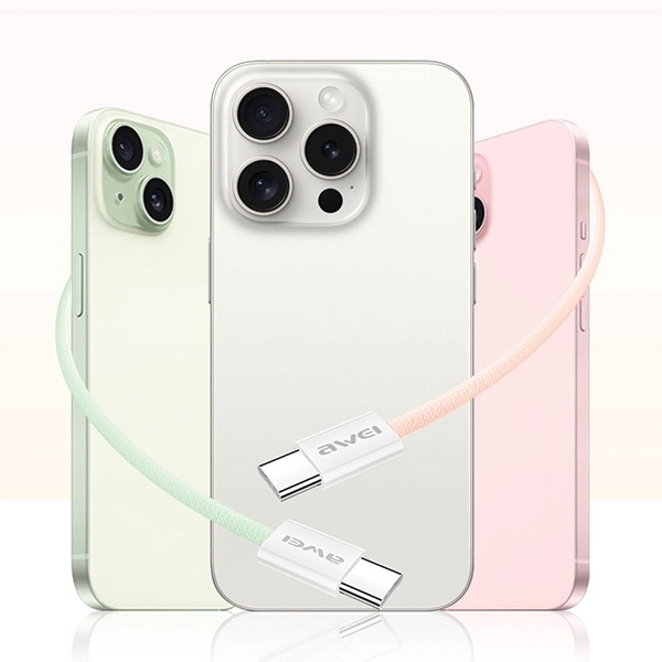 AWEI CL-219T Kabel USB-C–USB-C 60W iPhone 15 - Svart