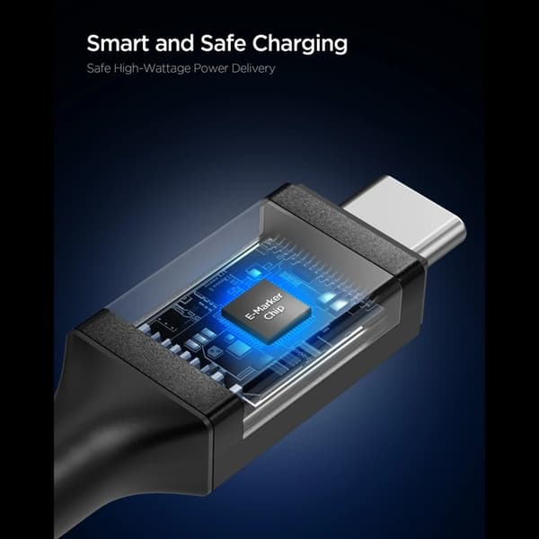 Spigen USB-C til USB-C Kabel 1m 100W - Sort Svart