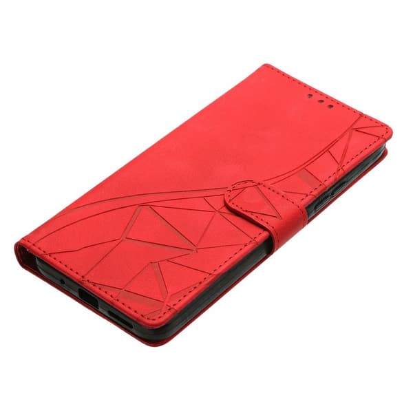 Samsung Galaxy S26 Edge Plånboksfodral Konstläder Triangelmönster - Röd