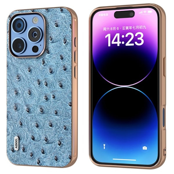 ABEEL Mobilskal till iPhone 16 Pro Max Electroplating Blå Äkta Läder