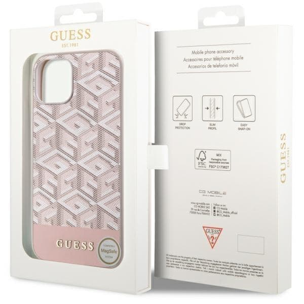 Guess Mobilskal till iPhone 14 MagSafe GCube Stripes - Rosa Rosa
