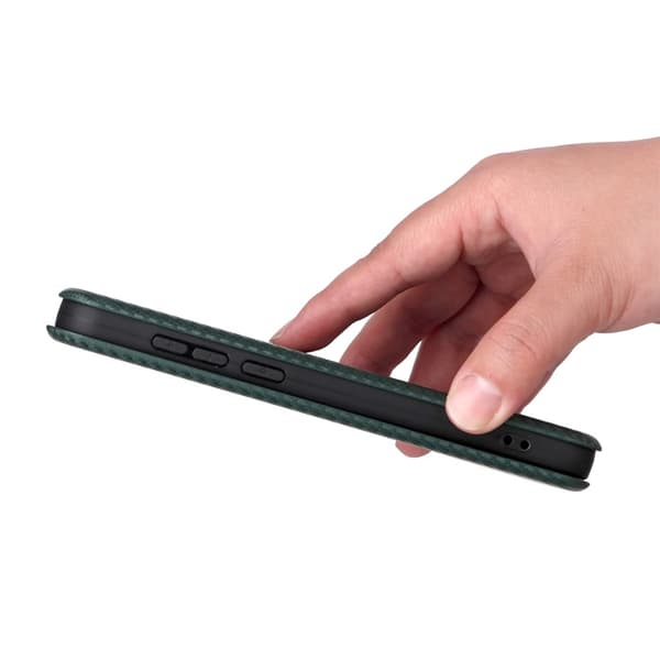OnePlus 15 Plånboksfodral Carbon Fiber Drop-Proof Konstläder - Grön Grön