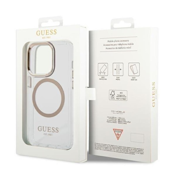 GUESS iPhone 14 Pro Max Skal Magsafe Metal Outline - Guld