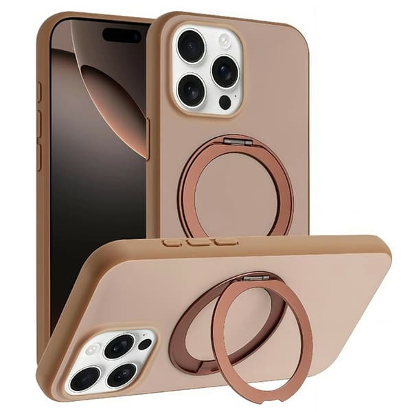 Mobilskal till iPhone 15 Pro Max MagSafe Rotary Kickstand Skin Touch - Guld Guld
