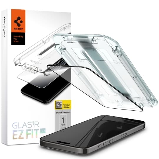 Spigen iPhone 15 Pro Max Karkaistu lasi näytönsuoja 'EZ' Fit - Musta Svart