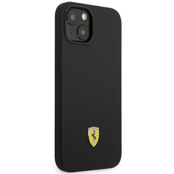 Ferrari iPhone 14 Plus -kuori, silikoni, metallilogo - Musta Black