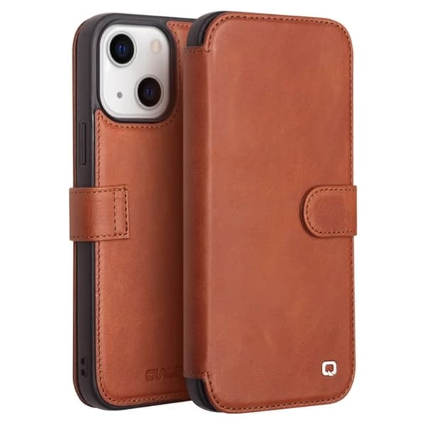 QIALINO iPhone 13 Mini Plånboksfodral Äkta läder - Brun Brun