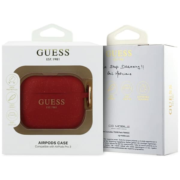 Guess AirPods Pro 3 Skal Silicone Glitter Ring Röd