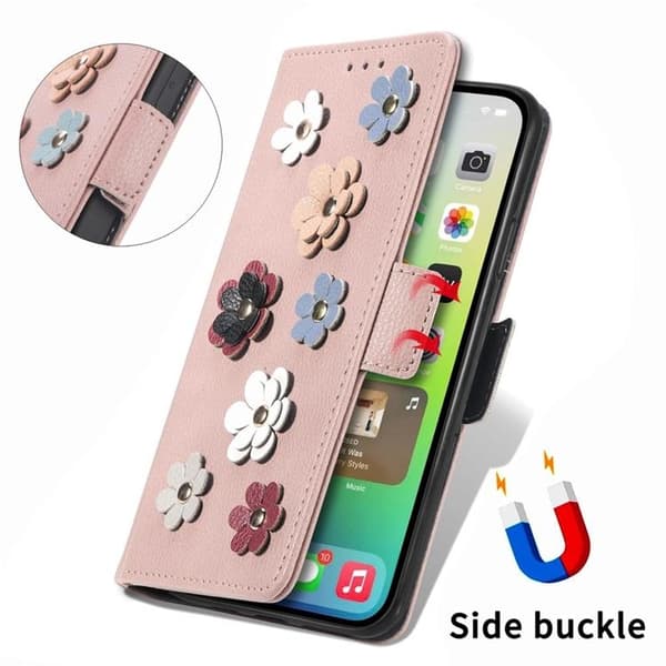 iPhone 14 Pro Max Plånboksfodral Flower Decor Magnetic - Rosa Guld Roséguld